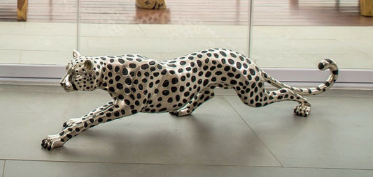 Stalking Silver & Black Plated Cheetah Sculpture