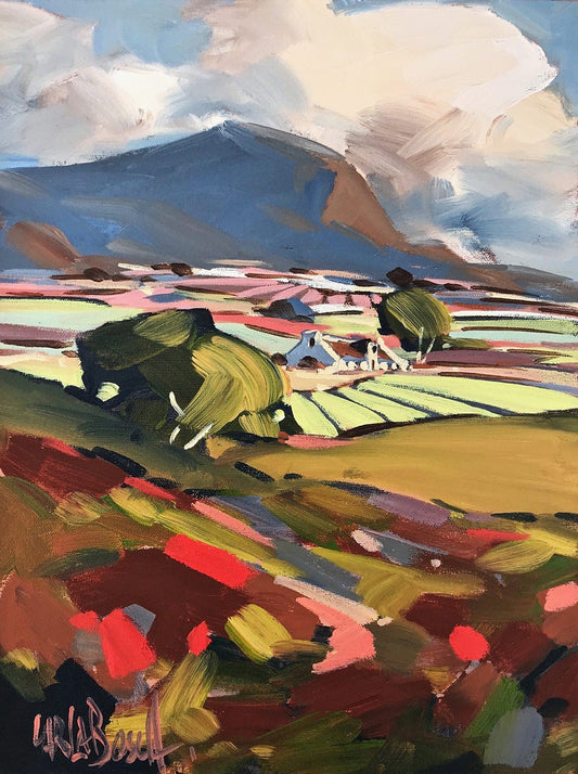 Painting of rural farming land in South Africa's Western Cape, by artist Carla Bosch.