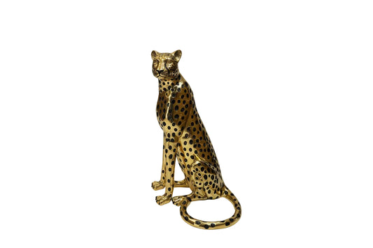 Cheetah Sitting Gold & Black Sculpture