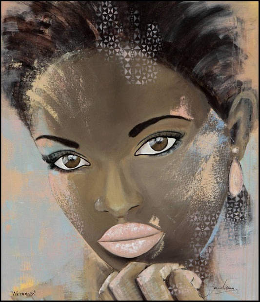 Original painting of African female portrait up close.
