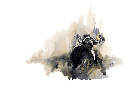 Buffalo Watercolor artwork by Sue Dickinson wildlife artist