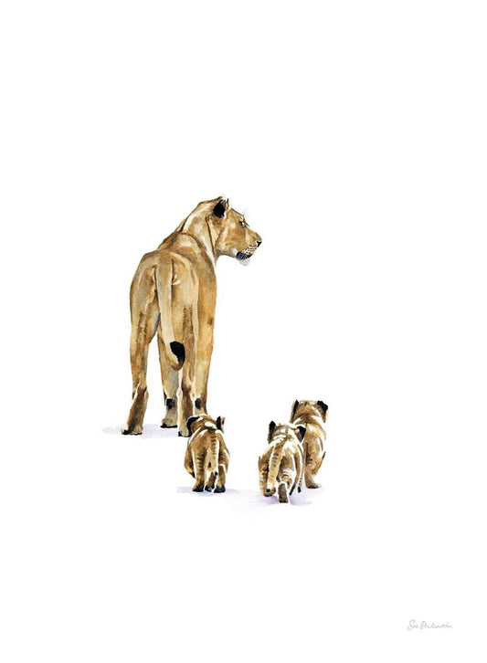 South African Limited Editions by Sue Dickinson - Fuzzballs - Lioness and Cubs Vertical - Fine Art Portfolio