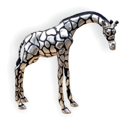 Silver-Plated Giraffe Head Down Sculpture